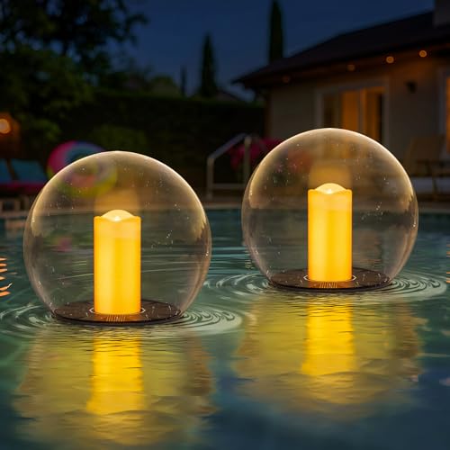 uuffoo 2-Pack 7.4x7.4 Solar Floating Pool Lights Ball Solar Powered Flickering That Float Candles Lights Outdoor Water-Resistant IP66 for Pond Garden Party Swimming Decor - Image 1