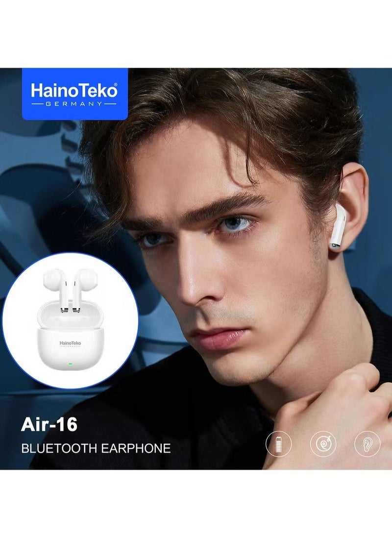 Haino Teko True Wireless Earphones with Super Clear Mic and High Bass Sound Quality – Compatible with Android Mobiles and Tablets – White Wireless Earbuds for Music, Calls, and Comfort - Image 2