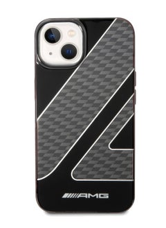 AMG iPhone 14 Plus Case Transparent Double Layer Back Cover with Checkered Flag Pattern / Lifted Ring Case / Bumper Protection / Slim Profile / Easy Snap-On / Drop Protection - Black  - Image 1