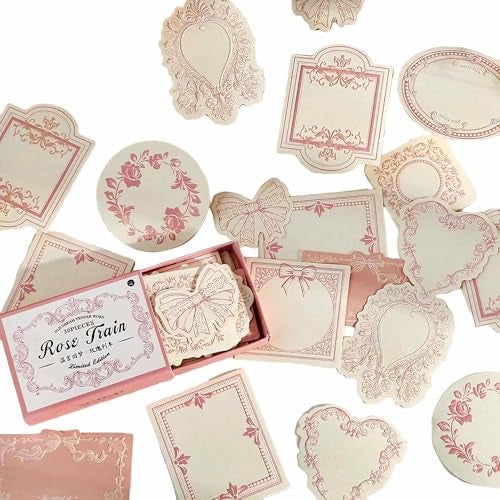 sunaeset Vintage Embossed Kraft Scrapbook Notebook Paper, Mini Pink Journaling Scrapbooking Supplies Kit Aesthetic Decorative Floral Bow Blank Cards Craft Textured Paper, 30 Sheets Cute Bullet Journal Gifts - Image 1