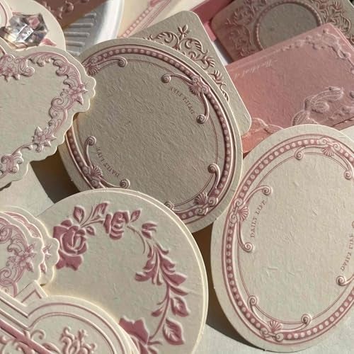 sunaeset Vintage Embossed Kraft Scrapbook Notebook Paper, Mini Pink Journaling Scrapbooking Supplies Kit Aesthetic Decorative Floral Bow Blank Cards Craft Textured Paper, 30 Sheets Cute Bullet Journal Gifts - Image 5