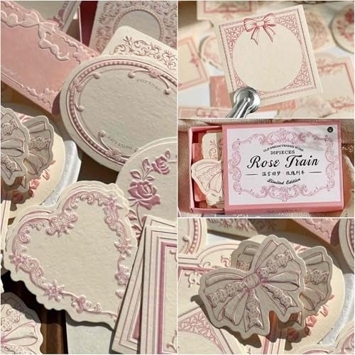 sunaeset Vintage Embossed Kraft Scrapbook Notebook Paper, Mini Pink Journaling Scrapbooking Supplies Kit Aesthetic Decorative Floral Bow Blank Cards Craft Textured Paper, 30 Sheets Cute Bullet Journal Gifts - Image 2