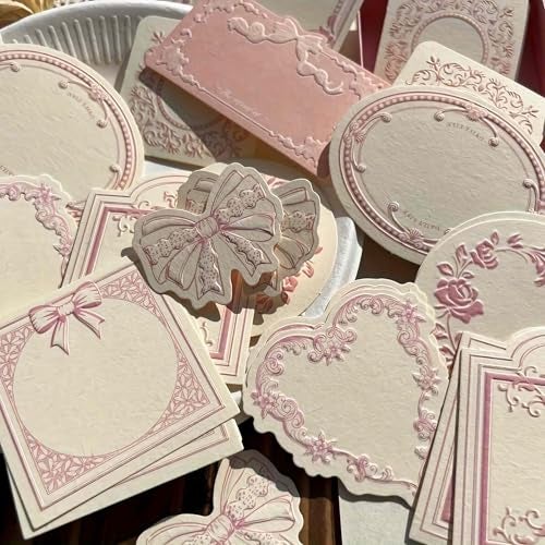sunaeset Vintage Embossed Kraft Scrapbook Notebook Paper, Mini Pink Journaling Scrapbooking Supplies Kit Aesthetic Decorative Floral Bow Blank Cards Craft Textured Paper, 30 Sheets Cute Bullet Journal Gifts - Image 3