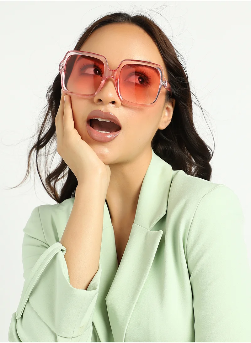 Haute Sauce Tinted Lens Pink Frame Oversized Sunglass