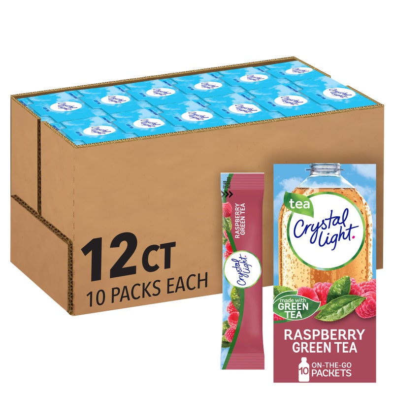 Crystal Light Raspberry Green Tea Naturally Flavored Powdered Drink Mix 120 ct Pack 12 Boxes of 10 OntheGoPackets - Image 2