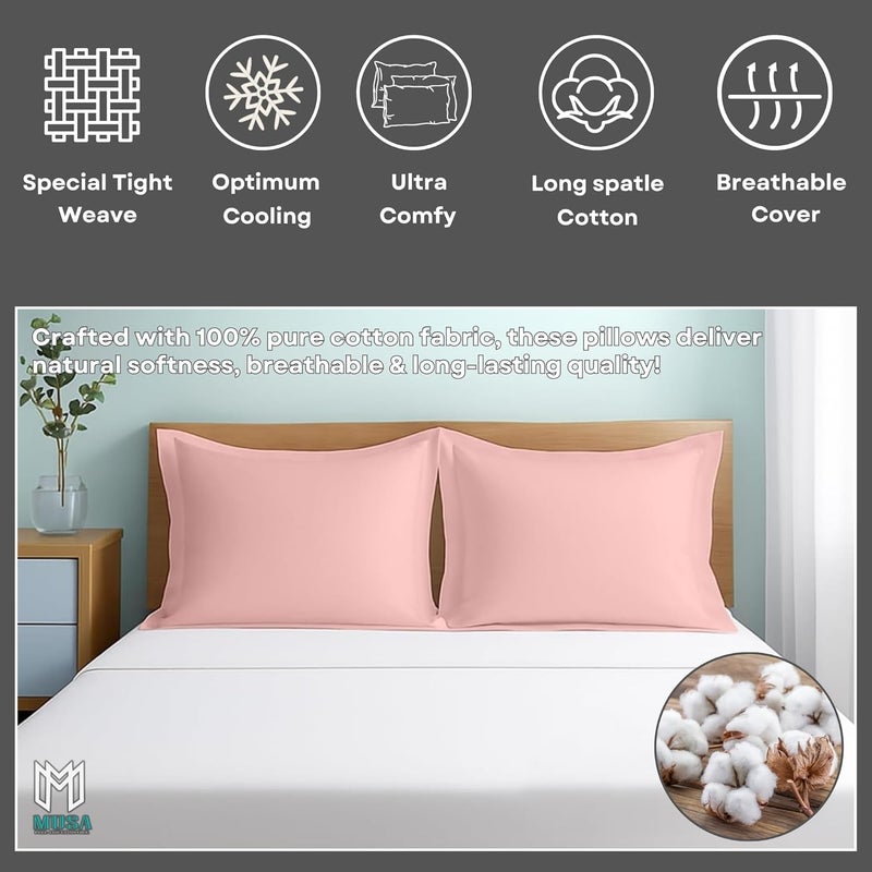 MUSA MUSA® Cotton Pillow Cover Shams - Washable Pillowcases for Sofa Cushions, Bedrooms & Dorm Decor | Hotel Quality Pillow Covers with Envelope Closure & 5cm Side Frame (4, Pink, 50 x 75cm) - Image 5