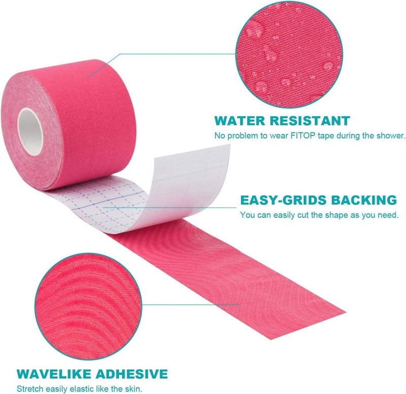 D-Fix شريط كينيسيو (5 م × 5 سم) خالي من اللاتكس وقابل للتنفس لشريط رياضي للإصابات، دعم العضلات، تخفيف الألم، دعم المفاصل والعلاج الطبيعي - وردي - Image 3