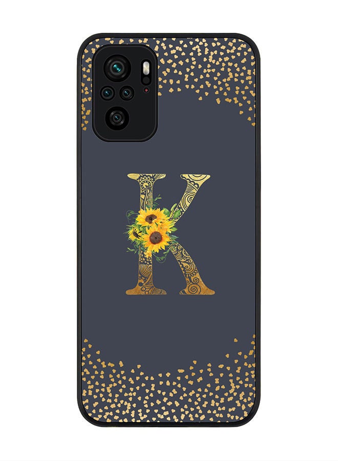 Stylizedd Rugged Black edge case for Redmi Note 10S/Redmi Note 10 4G Slim fit Soft Case Flexible Rubber Edges Anti Drop TPU Gel Thin Cover - Custom Monogram Initial Letter Floral Pattern Alphabet - K (Grey ) - Image 1