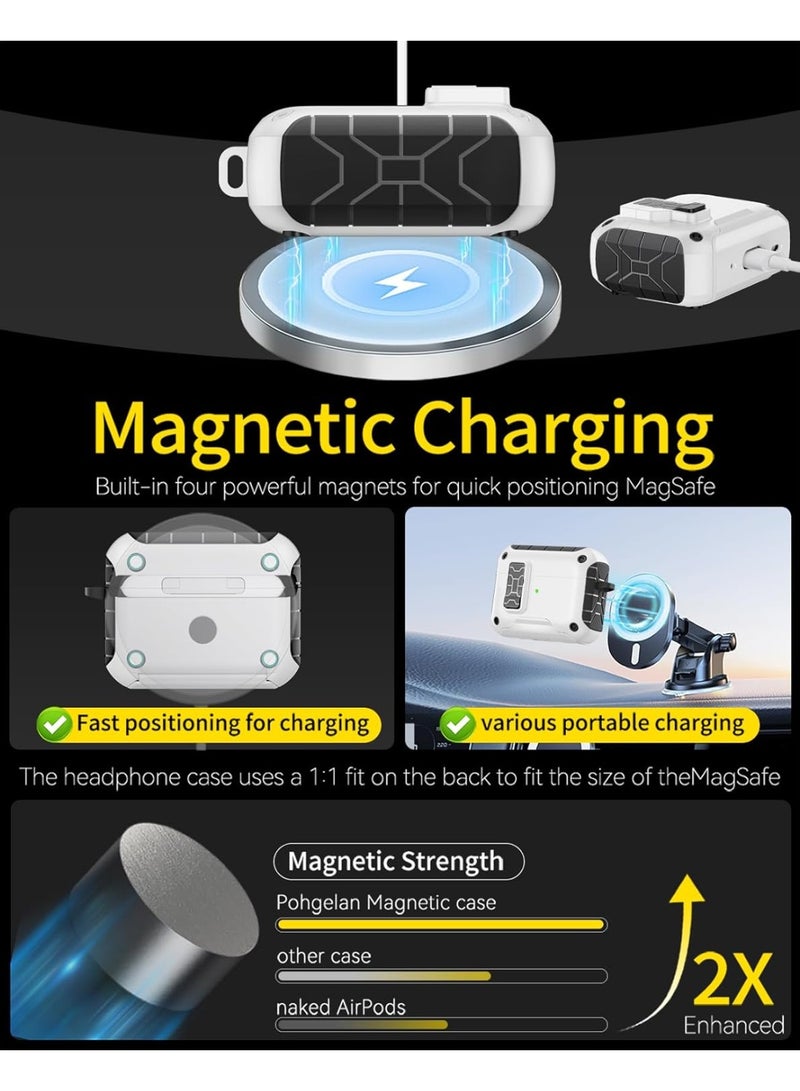 DKNG Suitable for AirPods Pro 3 stand protective case, built-in magnet AirPods Pro 3 protective cover, one-button automatic open and close, full-body drop protection design, supports wired and wireless charging, comes with a carabiner. White - Image 5