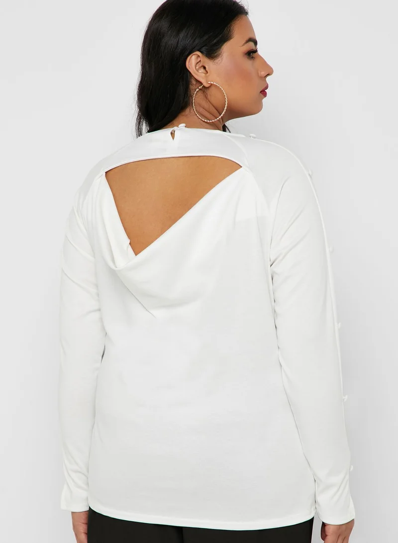 LOST INK PLUS Cowl Back Button Detail Top