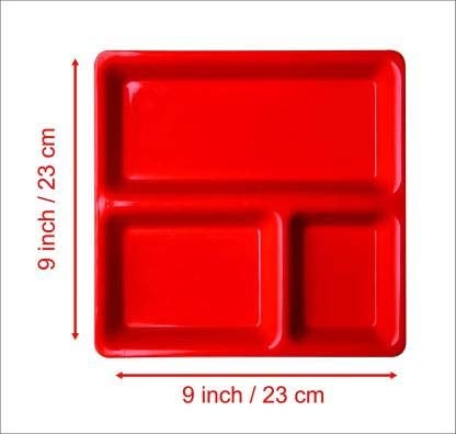 Everbuy 3 in1 Food-Grade Virgin (Microwave-Safe) Pav Bhaji Plate,Set of 4 Color-Red (Made in India) - Image 3