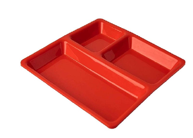 Everbuy 3 in1 Food-Grade Virgin (Microwave-Safe) Pav Bhaji Plate,Set of 4 Color-Red (Made in India) - Image 4