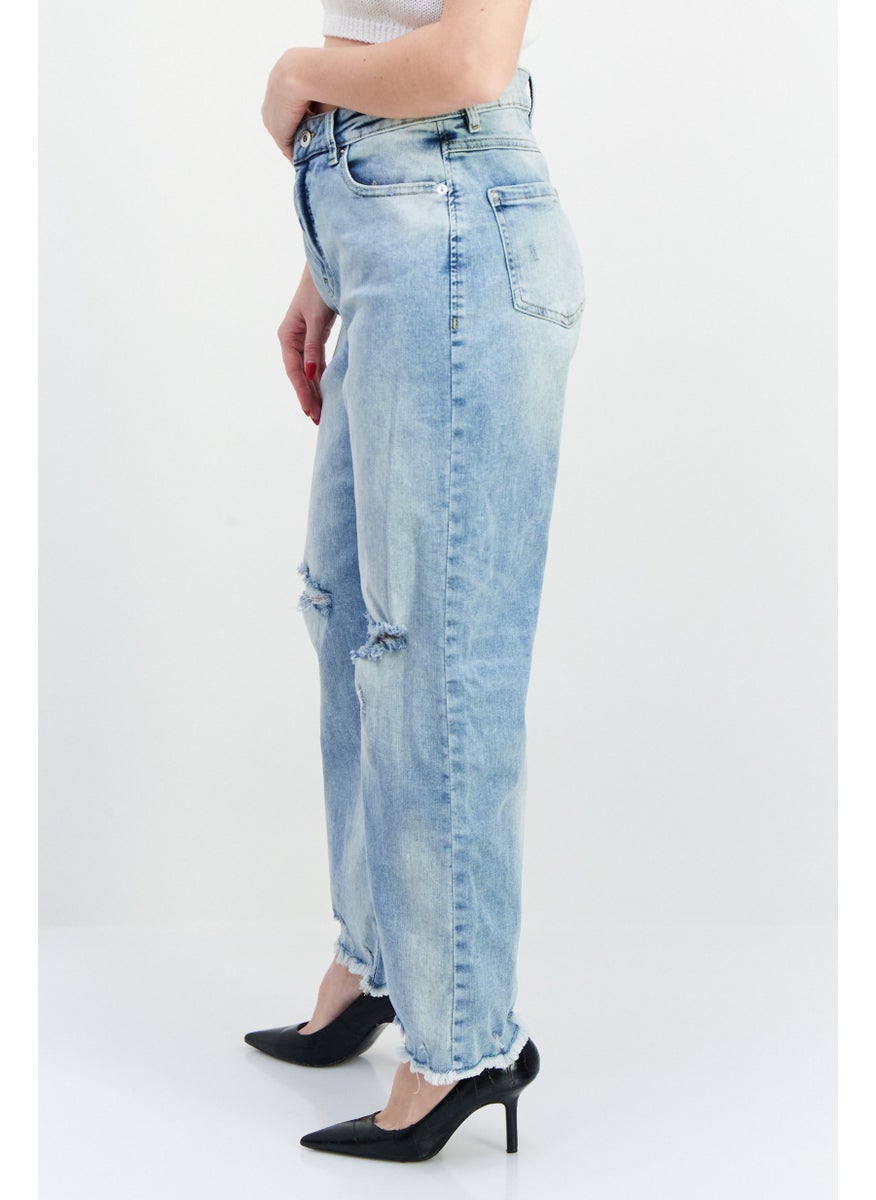 INC Denim - Women High Rise Ripped Stretchable Jeans, Blue - Image 1