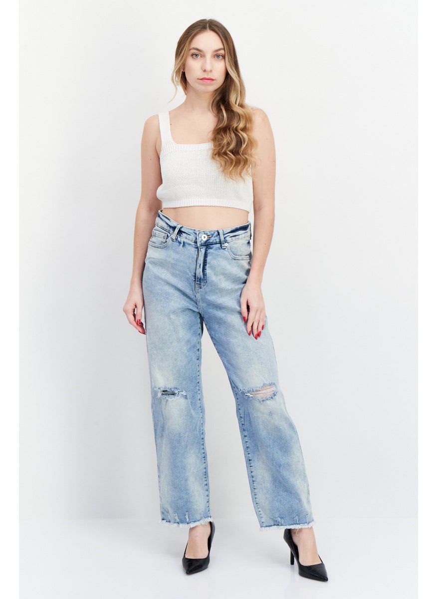 INC Denim - Women High Rise Ripped Stretchable Jeans, Blue - Image 1