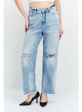 Women High Rise Ripped Stretchable Jeans, Blue