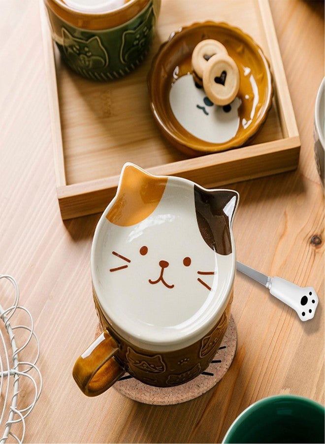 BigNoseDeer Gifts for Women Her Cute Kawaii Cat Coffee Mugs with Lids Christmas Birthday Presents for Girls Friend Kids Men Wife Mum Grandma Teacher Novelty Animal Coffee Ceramic Tea Cup Dessert Saucer Set - Image 2