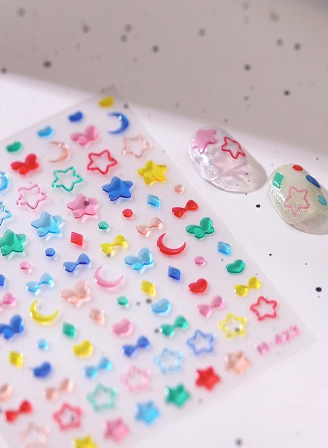 JALIYA 5D Colorful Jelly Nail Art Stickers 5D Embossed Heart Moon Star Nail Stickers for Nail Art Supplies Self-Adhesive Butterfly Bow Nail Decals Cute Star Stickers for Nails Design Women Nail Accessories - Image 4