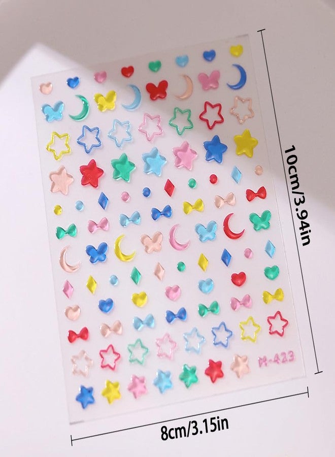 JALIYA 5D Colorful Jelly Nail Art Stickers 5D Embossed Heart Moon Star Nail Stickers for Nail Art Supplies Self-Adhesive Butterfly Bow Nail Decals Cute Star Stickers for Nails Design Women Nail Accessories - Image 2