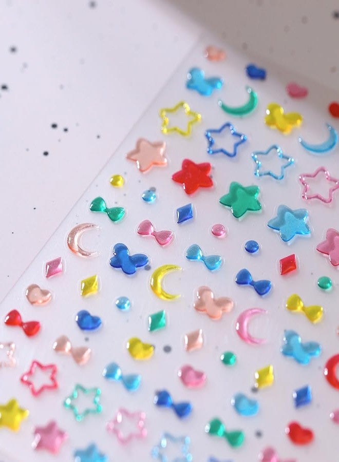 JALIYA 5D Colorful Jelly Nail Art Stickers 5D Embossed Heart Moon Star Nail Stickers for Nail Art Supplies Self-Adhesive Butterfly Bow Nail Decals Cute Star Stickers for Nails Design Women Nail Accessories - Image 3