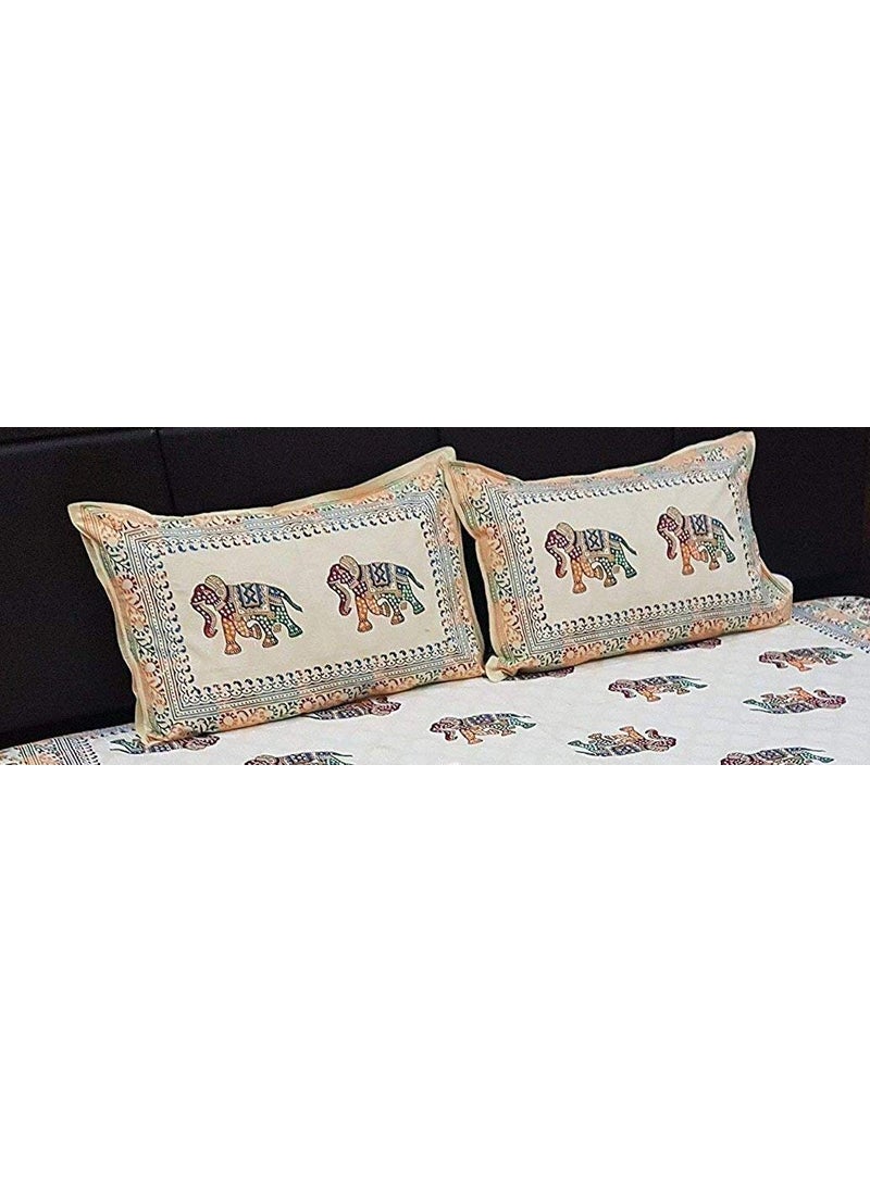 Hand Block Double Bed Bedding Set Set of 4 pcs 1 Bedsheet 2 Pillow Cover 1 Double Quilt Block Printing with Stylish Design Bedding Set for Wedding Gift and Home Decor