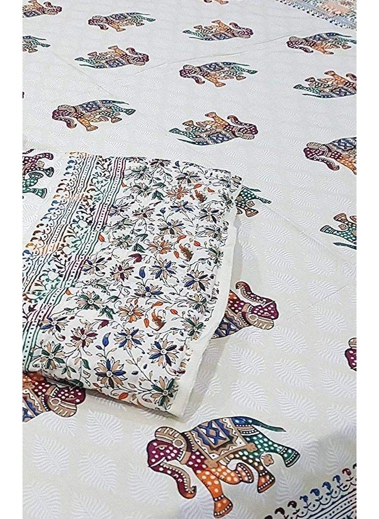 Hand Block Double Bed Bedding Set Set of 4 pcs 1 Bedsheet 2 Pillow Cover 1 Double Quilt Block Printing with Stylish Design Bedding Set for Wedding Gift and Home Decor