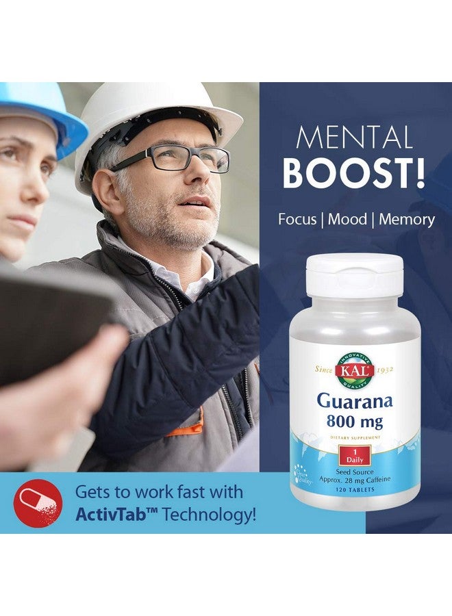 KAL Guarana 800 | Approx. 28 milligrams of Naturally Occurring Caffeine | Healthy Energy and Focus Support | 120 Tablets - Image 2