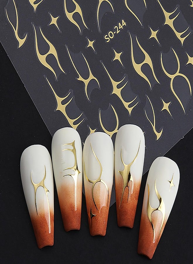 HYWWPFLAY 3 Sheets 3D Flame Nail Stickers, y2k Self - Adhesive 3D Fire Nail Art Stickers, Metal Flame Line Star Design Nail Decals for Women Girls DIY Manicure Decor Supplies - Image 5