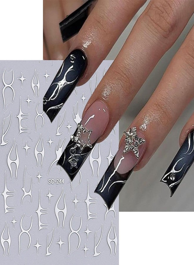 HYWWPFLAY 3 Sheets 3D Flame Nail Stickers, y2k Self - Adhesive 3D Fire Nail Art Stickers, Metal Flame Line Star Design Nail Decals for Women Girls DIY Manicure Decor Supplies - Image 4