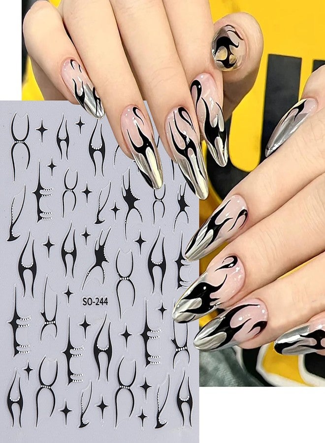 HYWWPFLAY 3 Sheets 3D Flame Nail Stickers, y2k Self - Adhesive 3D Fire Nail Art Stickers, Metal Flame Line Star Design Nail Decals for Women Girls DIY Manicure Decor Supplies - Image 3