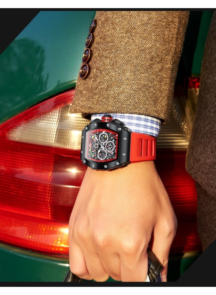 أونولا ساعة كوارتز رياضية أنيقة متعددة الوظائف للرجال، مقاومة للماء، بسوار سيليكون. - Image 2