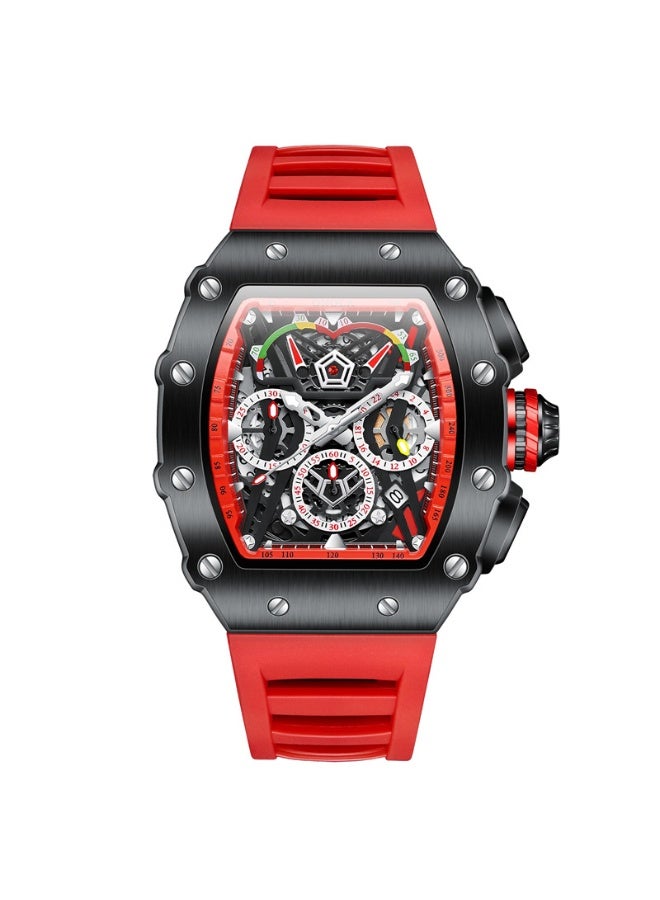 أونولا ساعة كوارتز رياضية أنيقة متعددة الوظائف للرجال، مقاومة للماء، بسوار سيليكون. - Image 1