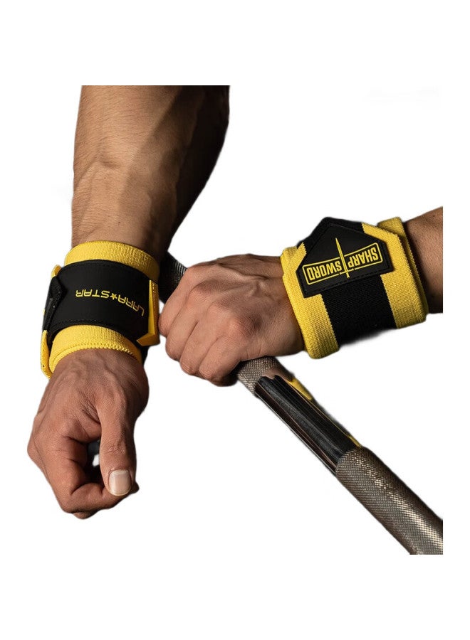 LAURASTAR Laura Star Fitness Wrist Support For Men, Bench Press Wrist Guard, Weightlifting Strength Training Anti-Sprain Sports Bandage, Peak Yellow, One Pair - Image 1