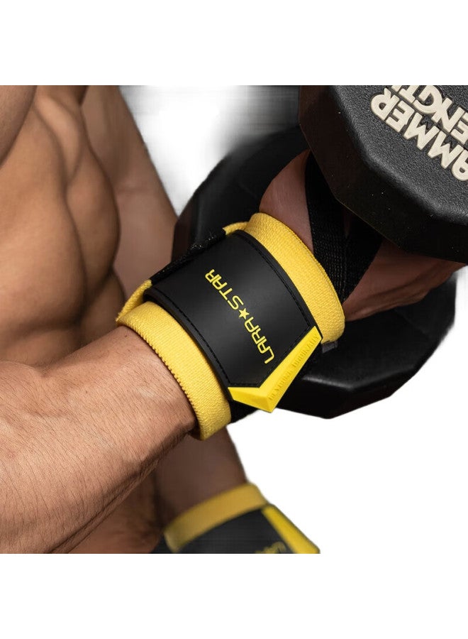 LAURASTAR Laura Star Fitness Wrist Support For Men, Bench Press Wrist Guard, Weightlifting Strength Training Anti-Sprain Sports Bandage, Peak Yellow, One Pair - Image 2