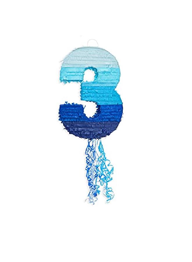 Blue Panda Number 3 Pull String Pinata For Boys 3Rd Birthday Party Ombre Blue (16.5 X 11.4 In) - Image 3