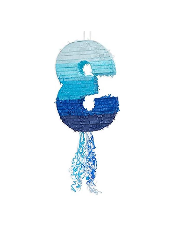 Blue Panda Number 3 Pull String Pinata For Boys 3Rd Birthday Party Ombre Blue (16.5 X 11.4 In) - Image 4