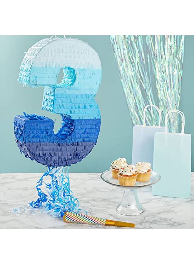 Blue Panda Number 3 Pull String Pinata For Boys 3Rd Birthday Party Ombre Blue (16.5 X 11.4 In) - Image 2