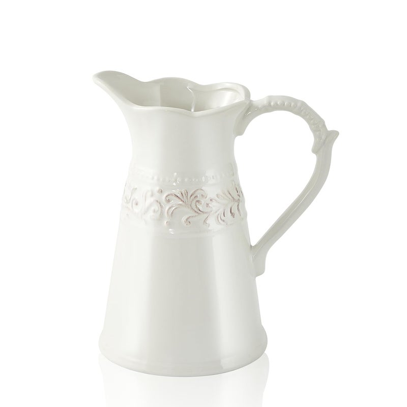 OTARTU White Ceramic Pitcher Vase Flower Pitcherfarmhouse vase for Home Dcor 85inch Jug Vase