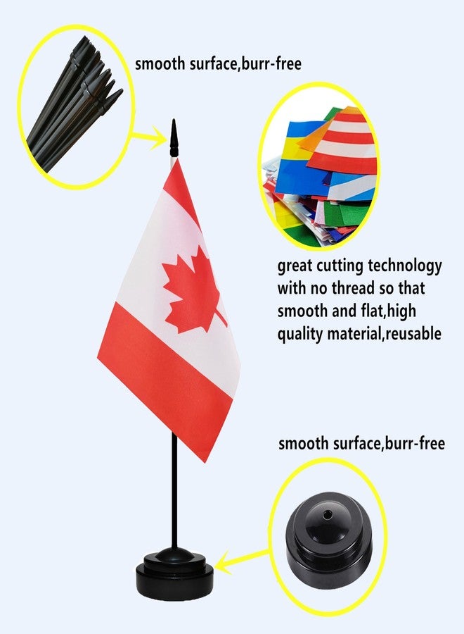 tibijoy USA American & Canada Canadian CA Desk Flags, US Canada Table Flag, Small Mini American & Canadian CA Twin Table Office Flag, Miniature Canadian CA and US Desktop Flag With 13" Solid Black Pole, Black - Image 2