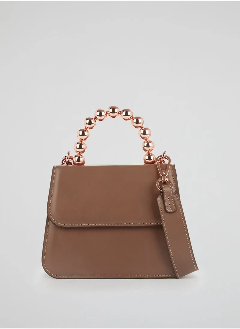 0711 Tbilisi Brown Lou Ball Handle Flap Purse