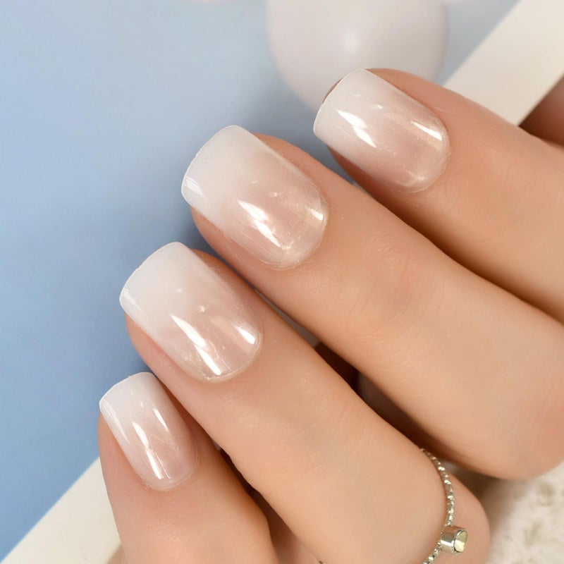 IKISKT Ombre French Press On Nails Short - IKISKT Fashion Acrylic False Nails, Glue On Nails with Glue Sticker,Fit Perfectly & Natural Stick On Nails - 24PCS Soft UV Gel Fake Nails Kit, Gradient White - Image 3