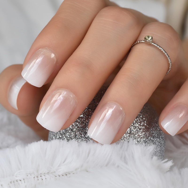 IKISKT Ombre French Press On Nails Short - IKISKT Fashion Acrylic False Nails, Glue On Nails with Glue Sticker,Fit Perfectly & Natural Stick On Nails - 24PCS Soft UV Gel Fake Nails Kit, Gradient White - Image 4