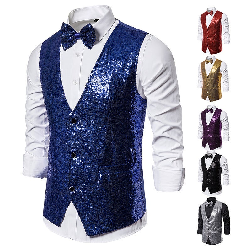Men's Stage Suit Small Sequin Vest Vest Photo Studio Host Singer MC Vest Factory - Image 2