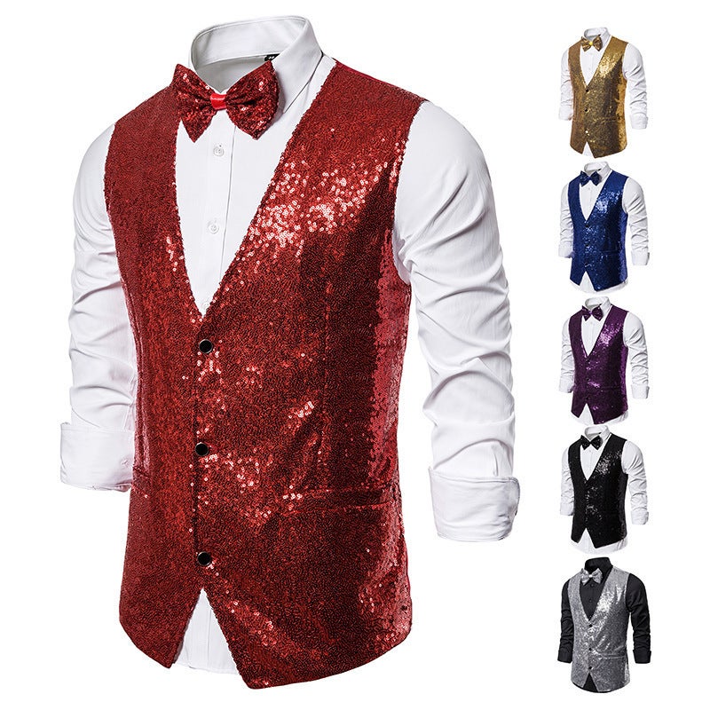 Men's Stage Suit Small Sequin Vest Vest Photo Studio Host Singer MC Vest Factory - Image 3