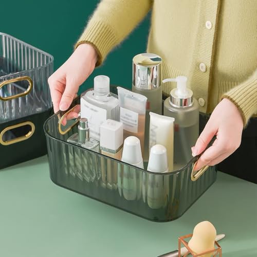 Clazkit Acrylic Desktop Storage Box with Handle Transparent Cosmetics Storage Organizer Multipurpose Use Tray for Kitchen Stackable Storage Box (Transparent) - Image 5