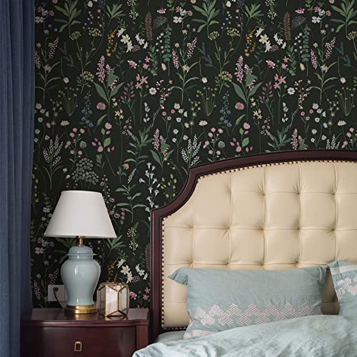 JiffDiff Floral Wallpaper Peel and Stick Farm Floral 472" x 17.3" Wildwood Wall Paper Dark Stick on Wallpaper Self Adhesive Contact Paper Coverage 56 sq.ft - Image 4