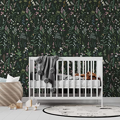 JiffDiff Floral Wallpaper Peel and Stick Farm Floral 472" x 17.3" Wildwood Wall Paper Dark Stick on Wallpaper Self Adhesive Contact Paper Coverage 56 sq.ft - Image 3