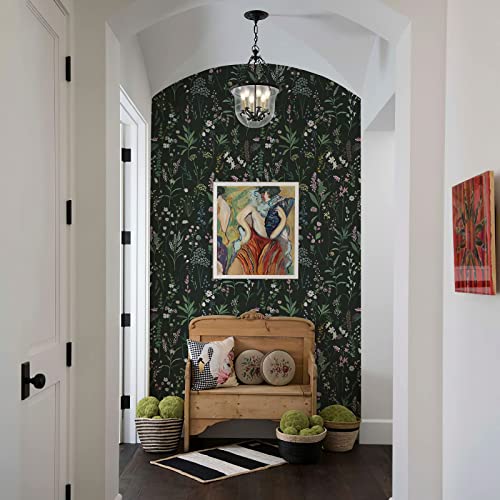 JiffDiff Floral Wallpaper Peel and Stick Farm Floral 472" x 17.3" Wildwood Wall Paper Dark Stick on Wallpaper Self Adhesive Contact Paper Coverage 56 sq.ft - Image 5