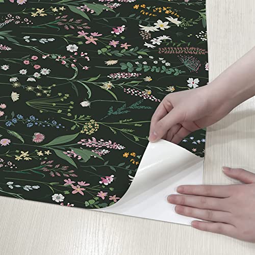 JiffDiff Floral Wallpaper Peel and Stick Farm Floral 472" x 17.3" Wildwood Wall Paper Dark Stick on Wallpaper Self Adhesive Contact Paper Coverage 56 sq.ft - Image 2