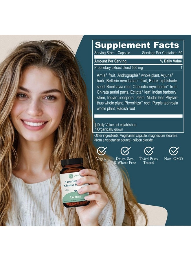 R-U VED Ruved LivTone - Liver Care, Liver Support Supplement for Women & Men with Amla, Andrographis & Picrorhiza, Pills with Organic Herbs for Natural Detox - 90 Capsules (1 Count) - Image 3