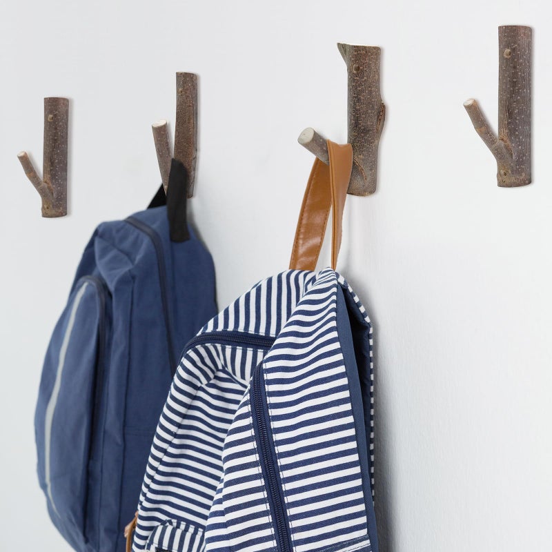 Tsnamay 4 قطعة فرع شجرة الخشب الحقيقي جدار هوك مزرعة ريفي ديكور خشبي مع سمك جذع اللحاء 2 سنتيمتر-3 سنتيمتر مع المسمار - Image 5